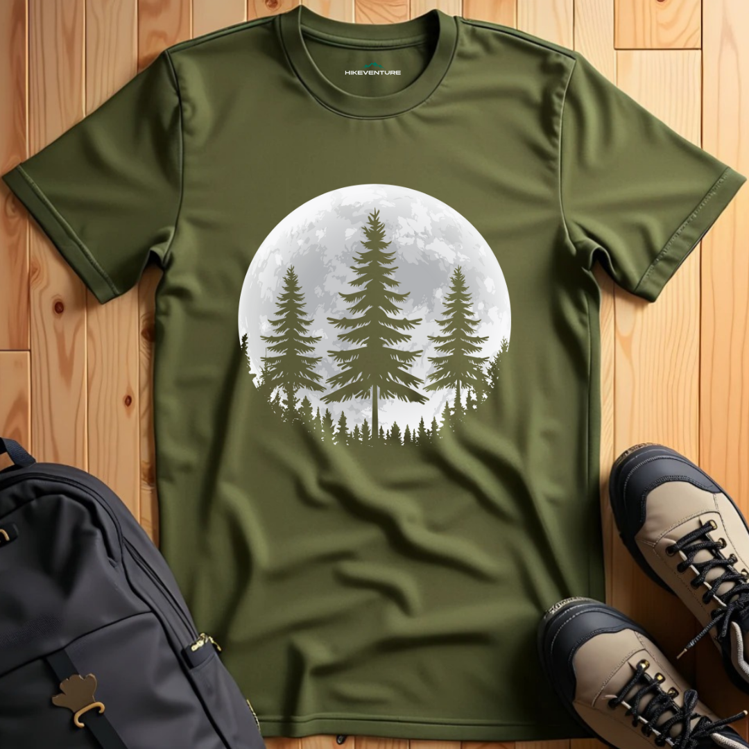 Minimalist Pine Tree with Full Moon T-Shirt