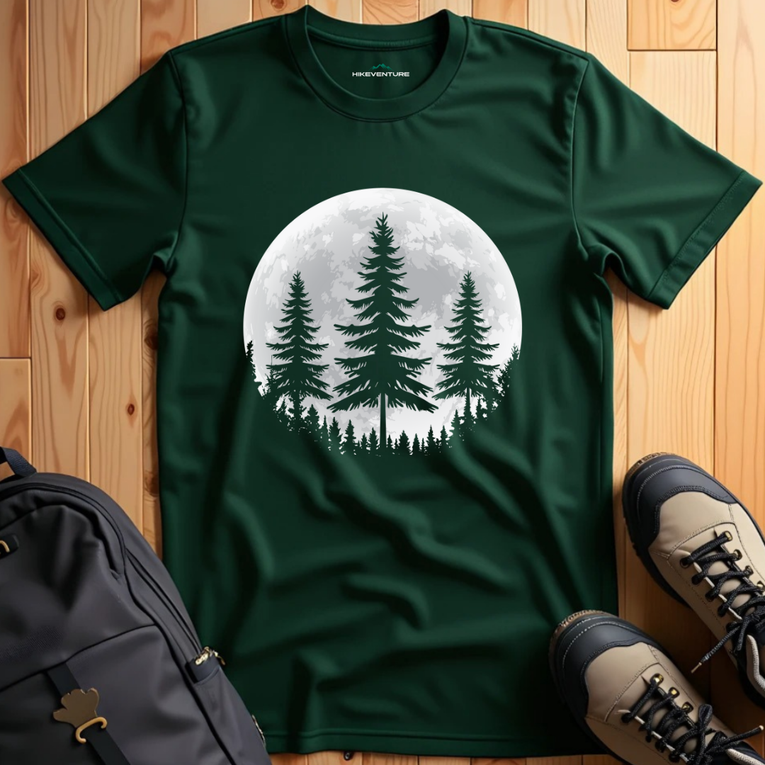 Minimalist Pine Tree with Full Moon T-Shirt