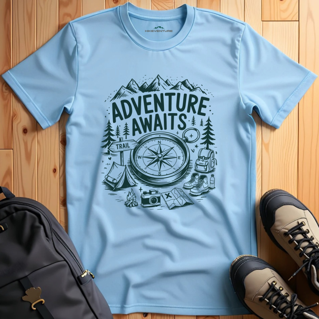 Adventure Awaits- Hiking Items T-Shirt