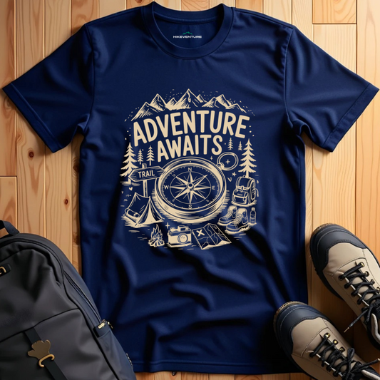 Adventure Awaits- Hiking Items T-Shirt